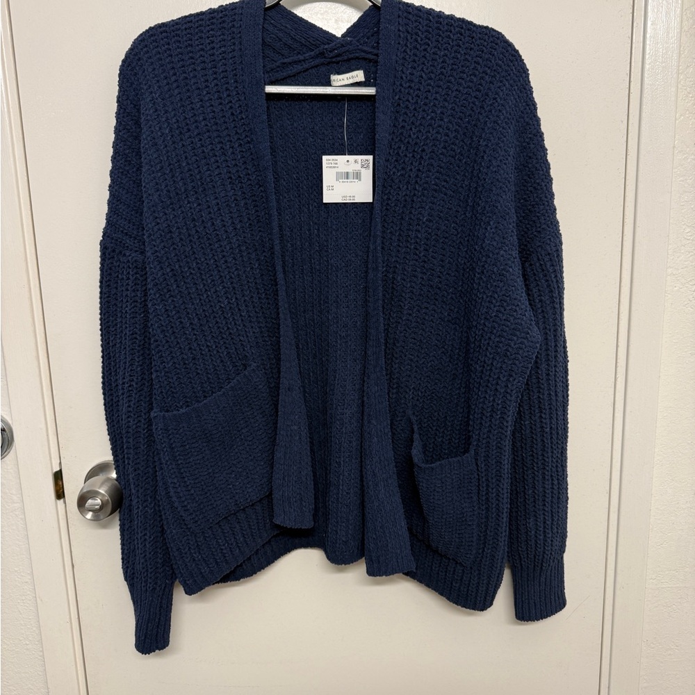 American Eagle Outfitters Navy Open-Front Chunky Knit Cardigan Size Small